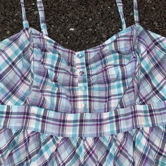 Torrid Turquoise And Purple Plaid Smocked Back Tank Top - Picture 3 of 5